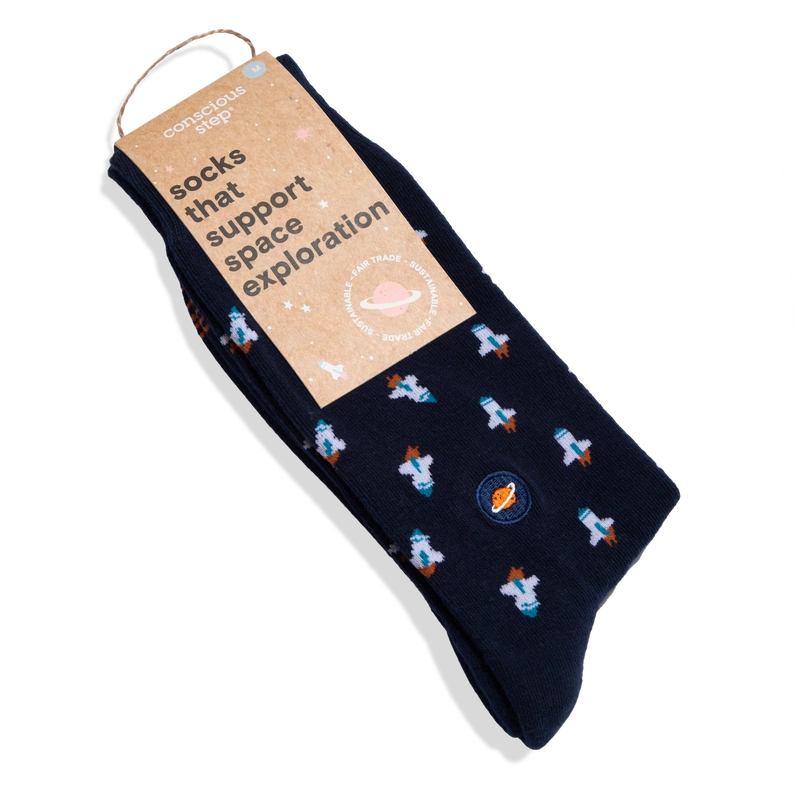 Conscious Step Organic Cotton Unisex CREW Socks Space Designs For Good Causes