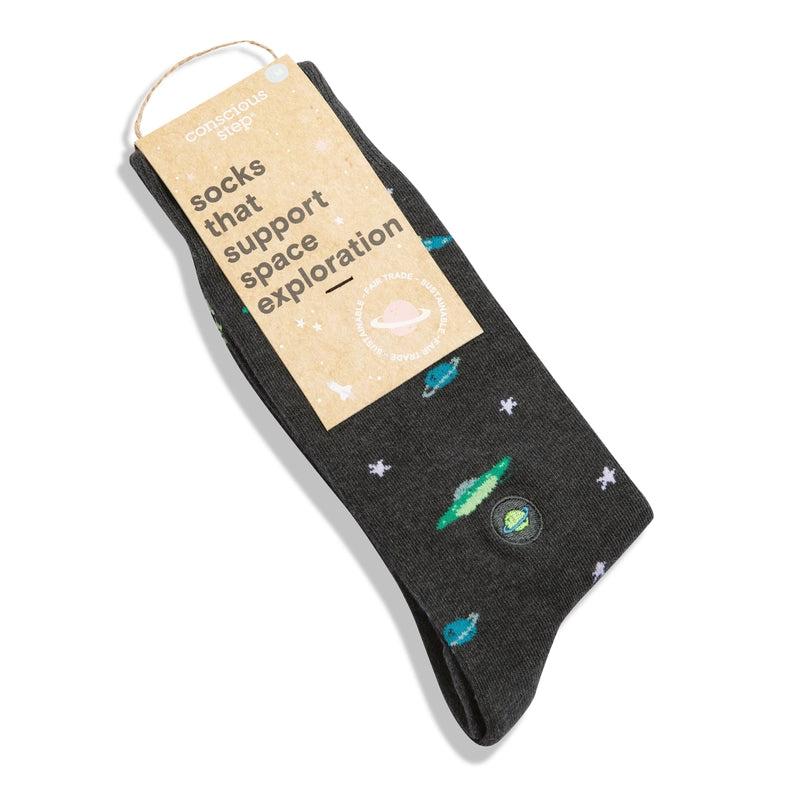 Conscious Step Organic Cotton Unisex CREW Socks Space Designs For Good Causes